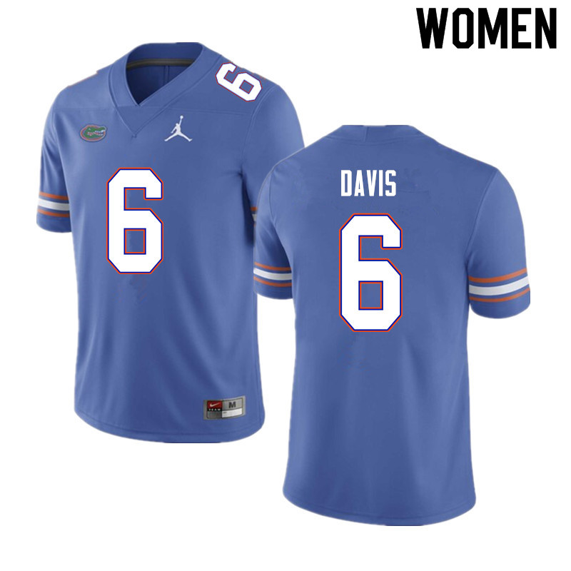 Women #6 Shawn Davis Florida Gators College Football Jerseys Sale-Blue